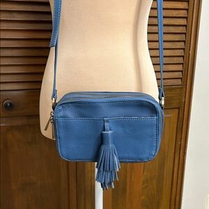 Sundown Wilds Blue Leather (Faux) Tassel Crossbody Bag Purse